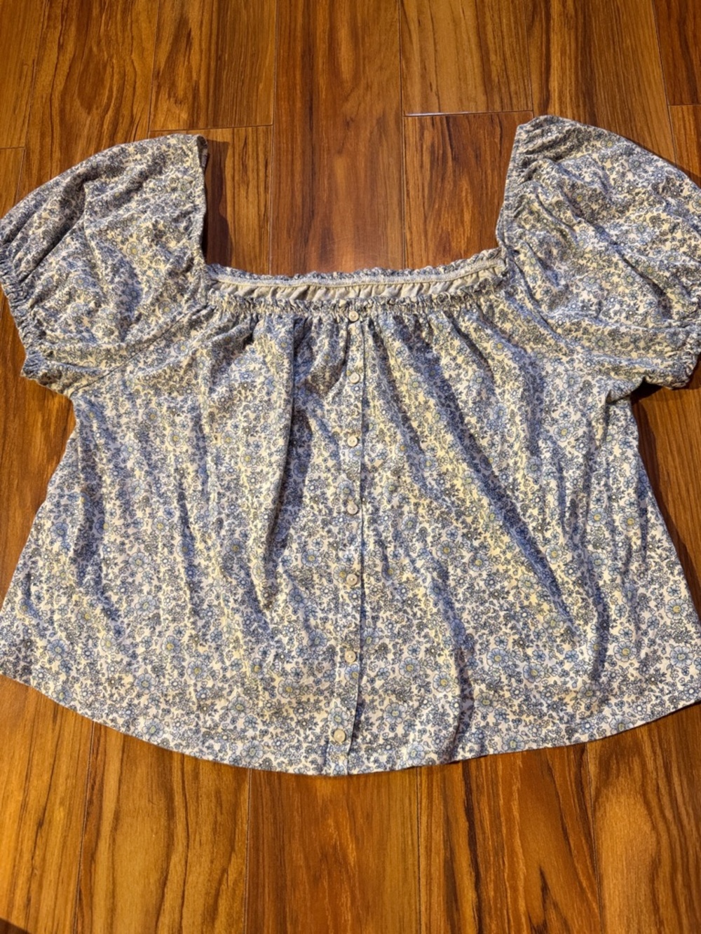 Smocked Off-Shoulder Puff Sleeve Top in Blue Floral